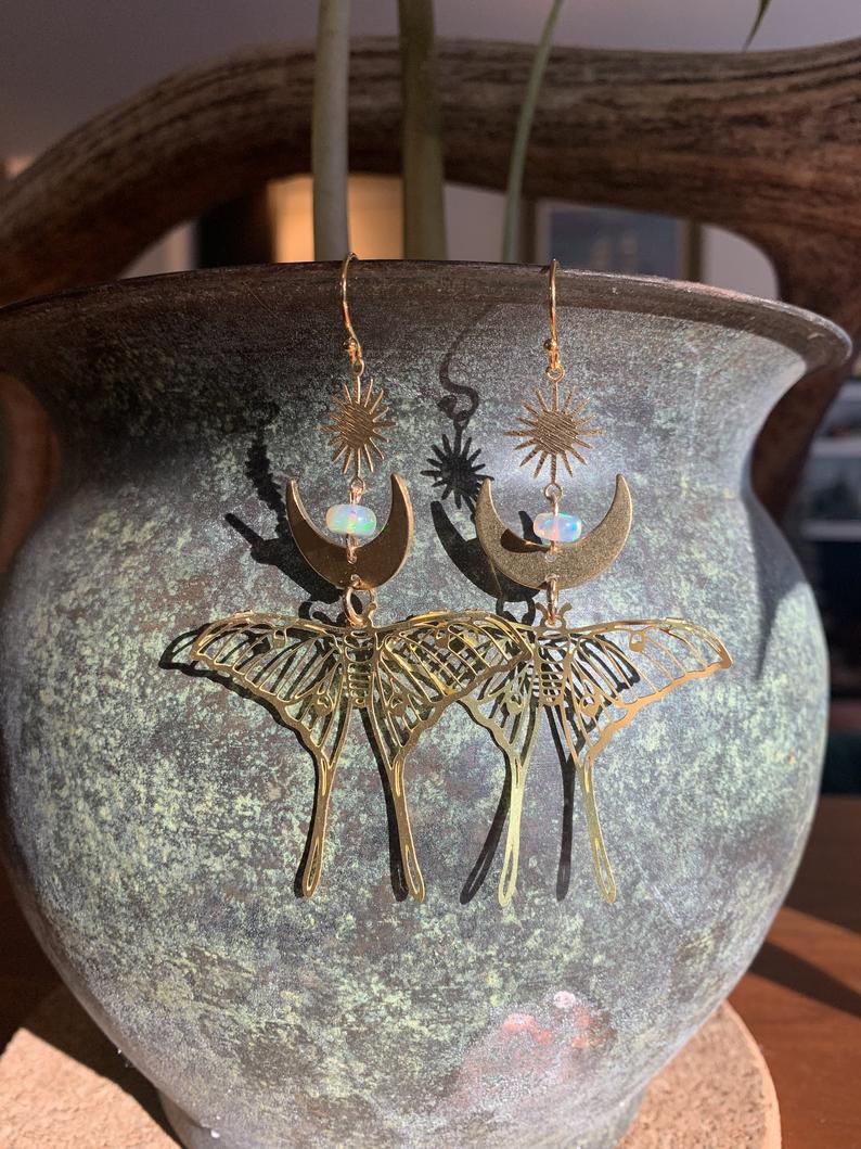 Fairycore Moon Opal Earrings