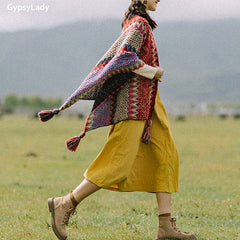 Floral Knitted Vintage Poncho