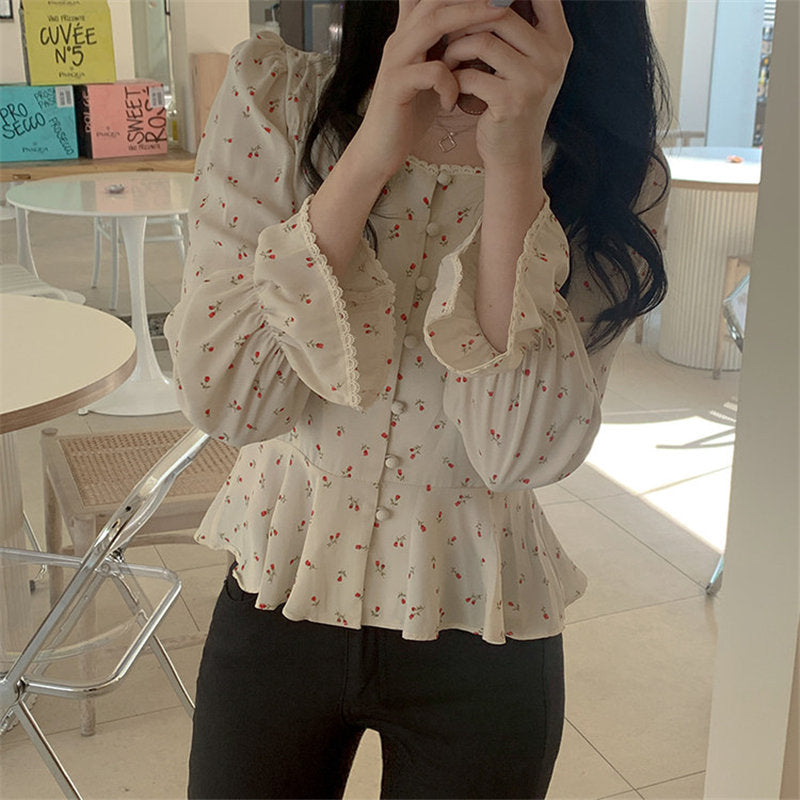 High Waist Floral Slim Blouse