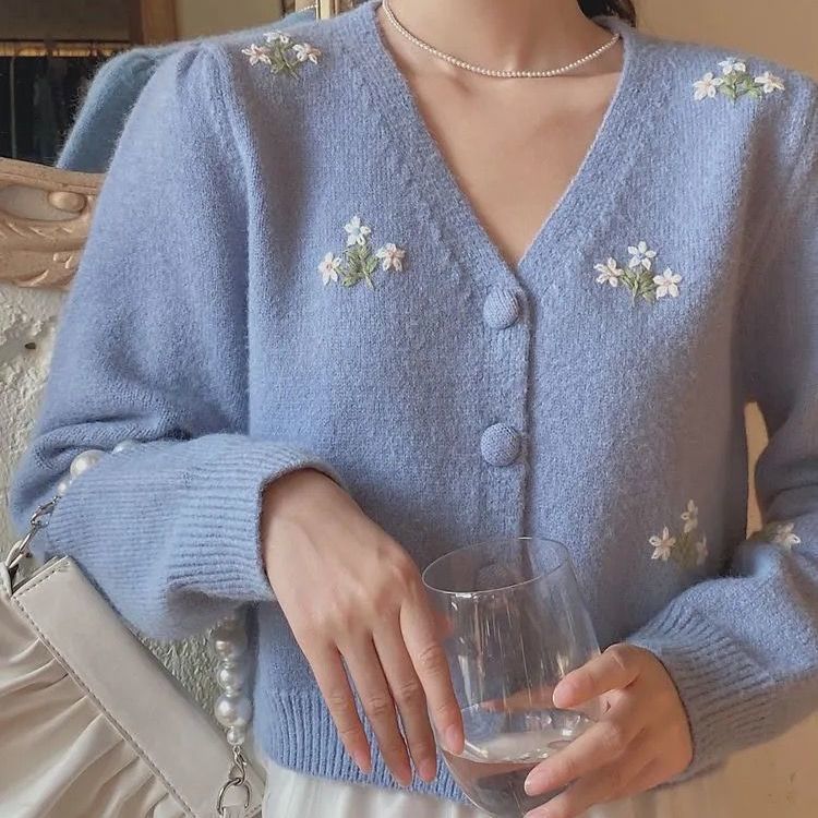 Floral Embroidered Knitted Cardigan