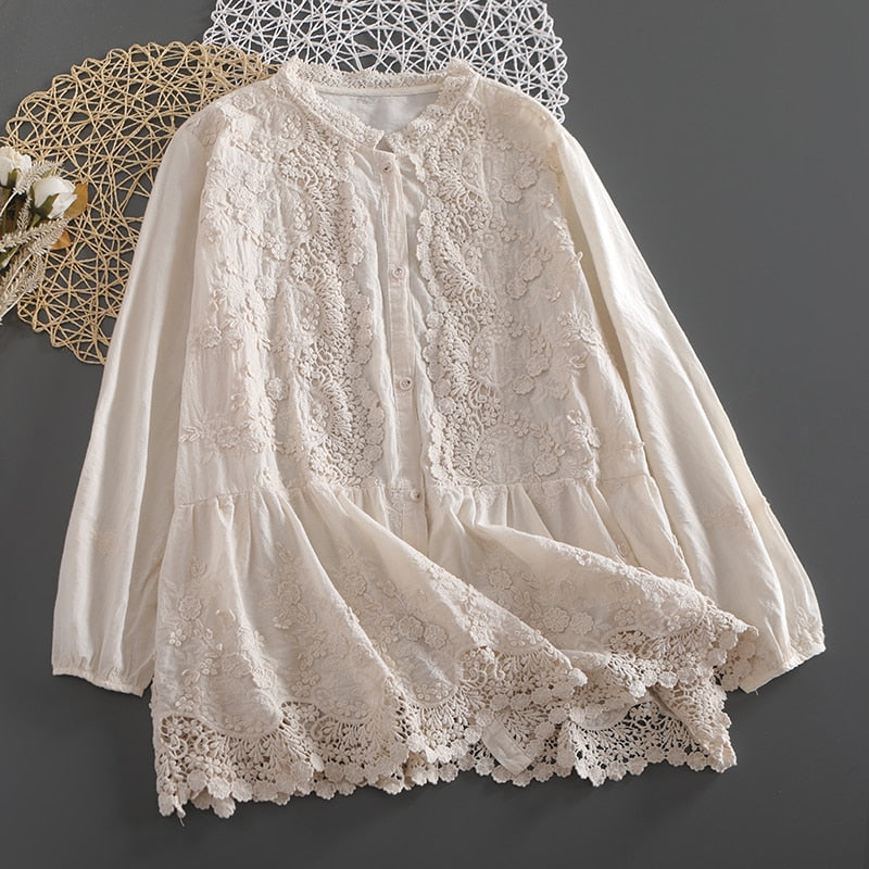 Lace Embroidery Long Sleeve Blouse