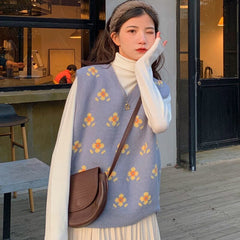 Blue Sleeveless V-neck Sweater