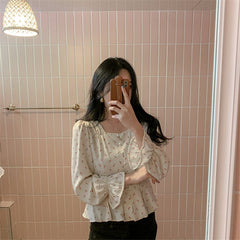 High Waist Floral Slim Blouse