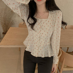 High Waist Floral Slim Blouse