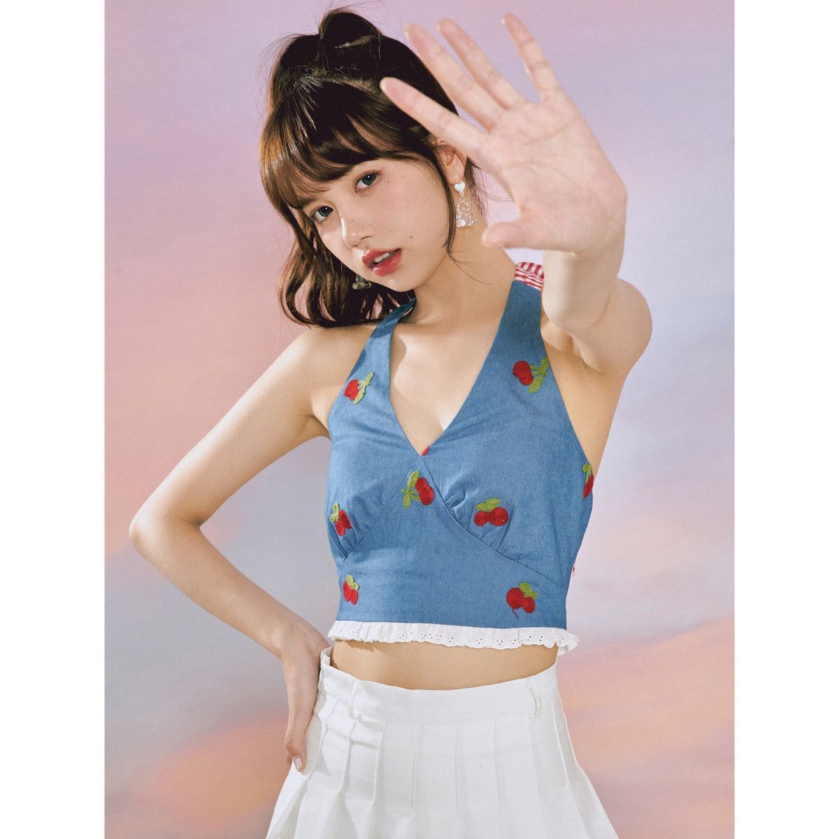 Vintage Cherries Denim Vest  ~ HANDMADE