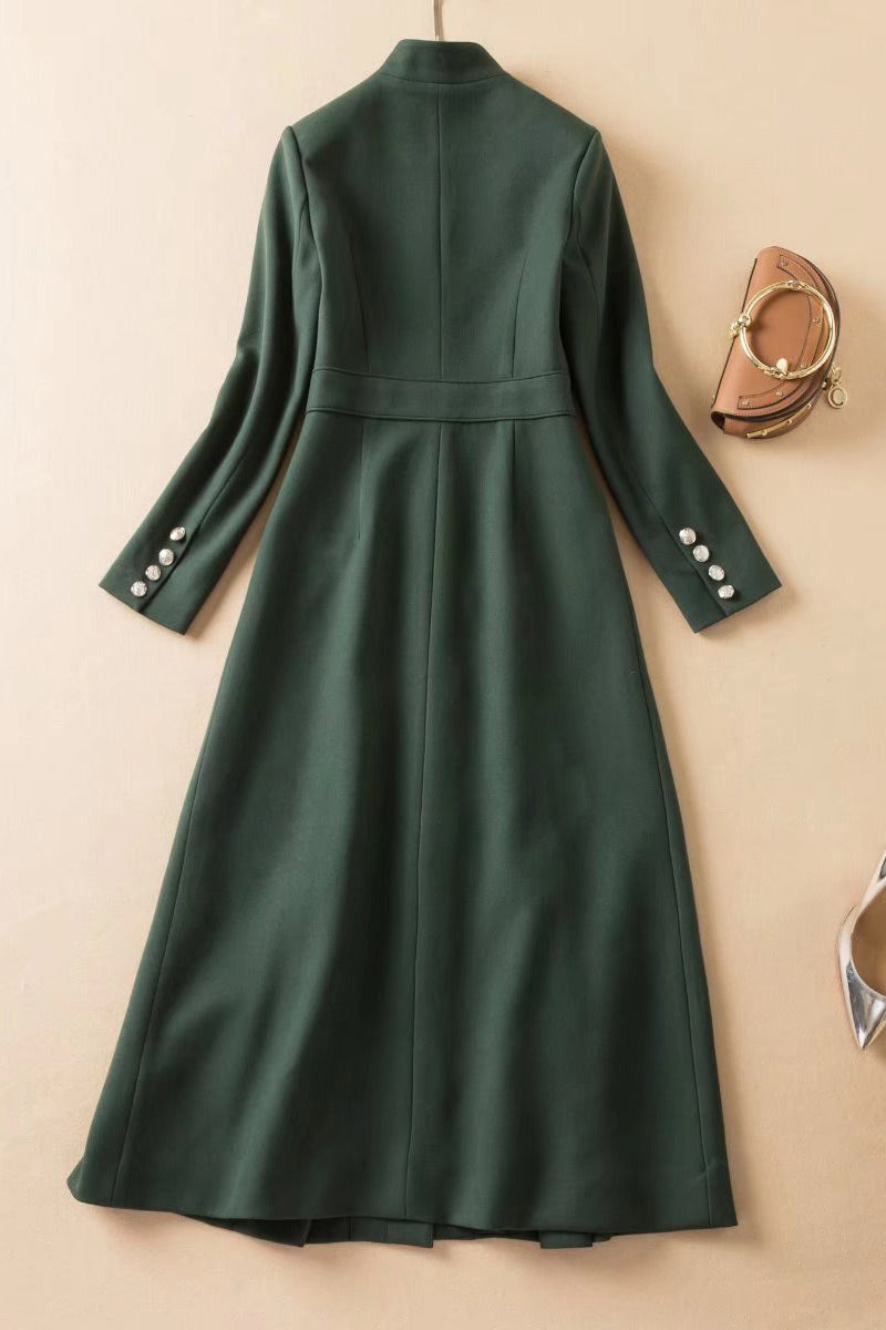 Kate Middleton Inspired Long Dark Green Coat Dress