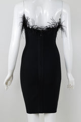 Kendall Jenner Black Bodycon Strapless Party Dress With Feather