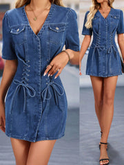Lace-Up Front Denim Dress: Rock Your Style with this Trendy Denim Dress!