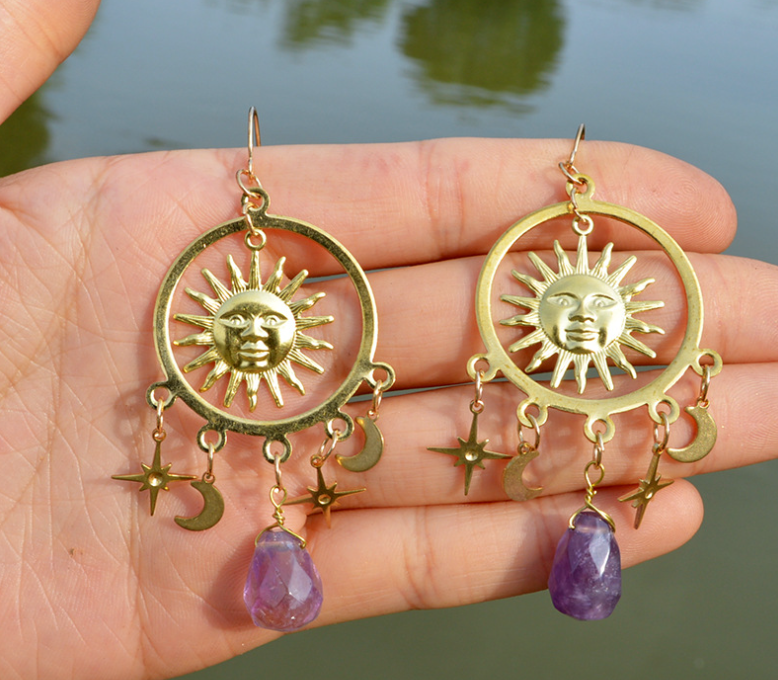 Celestial Amethyst Dangle Earrings