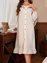 Mint Green Lace Sleeves: Women's Embroidered Pajama Night Dress