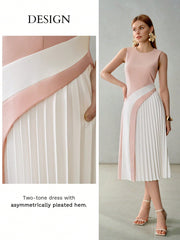Modern Chic: Sleeveless Pleated Dress with Premium Color Block Design