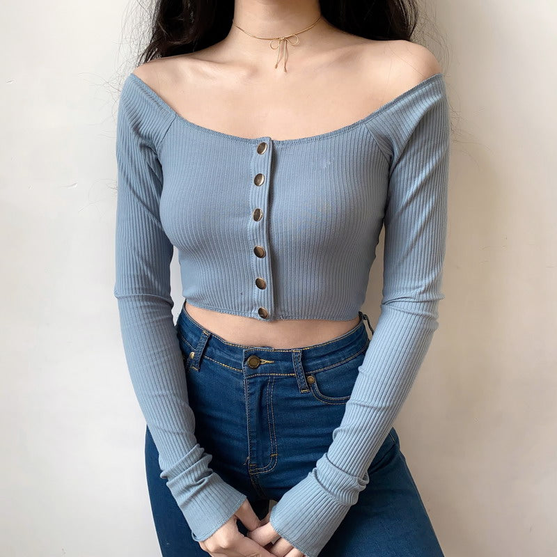 Stone Off-Shoulder Crop Top