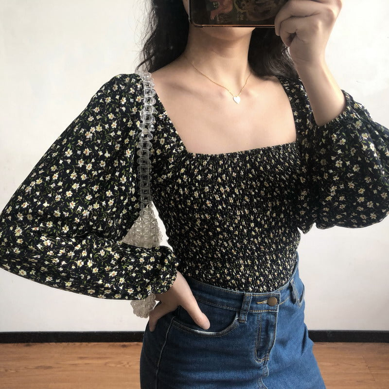 Parisian Floral Puff Top  ~ HANDMADE