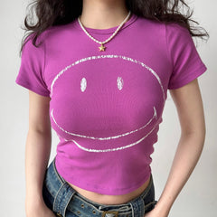 Vibrant Grape Smiley Tee ~ HANDMADE