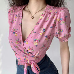 Pretty in Pink Floral Wrap Top