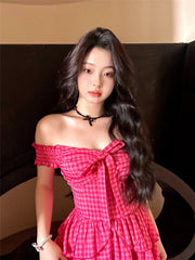 Raspberry Plaid Ruffle Dress ~ HANDMADE