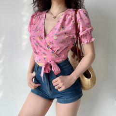 Pretty in Pink Floral Wrap Top