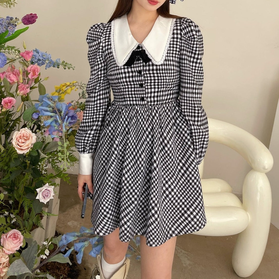 Penny Houndstooth Doll Dress ~ HANDMADE