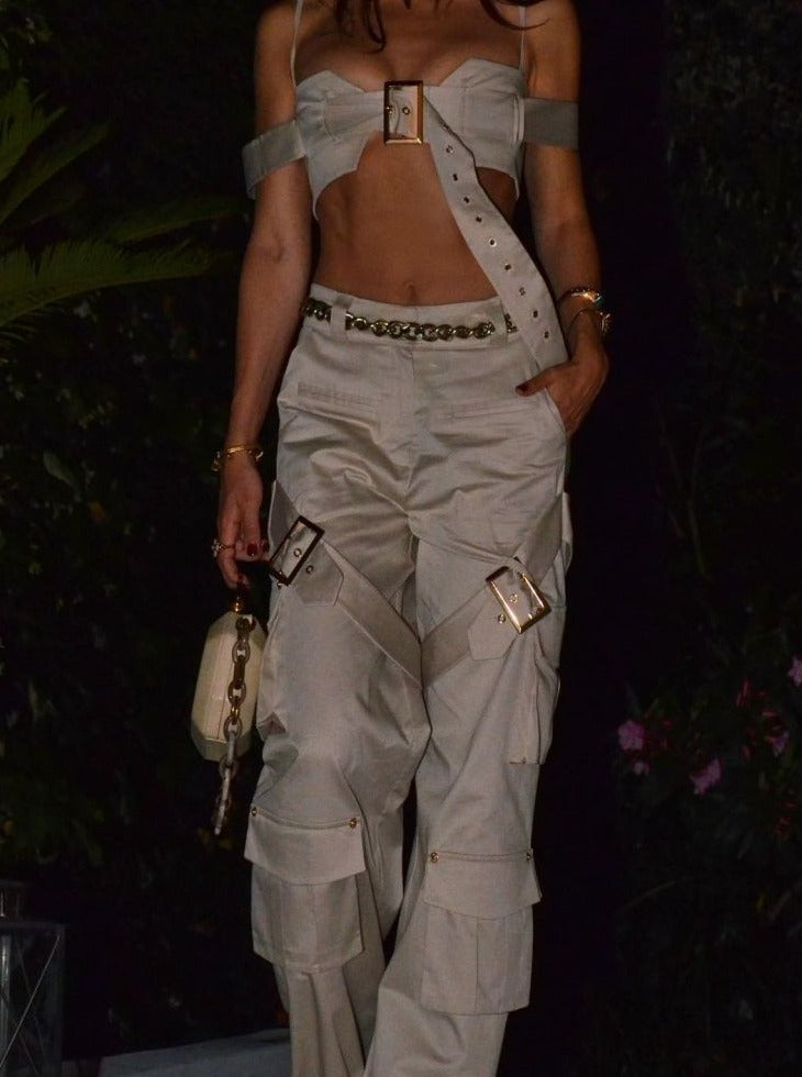 buckle suspender summer suit