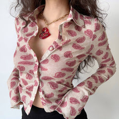 Lucky Paisley Front Button Polo // Red ~ HANDMADE
