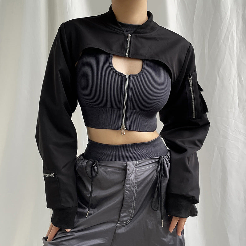 Work style zipper short blouse