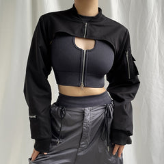 Work style zipper short blouse