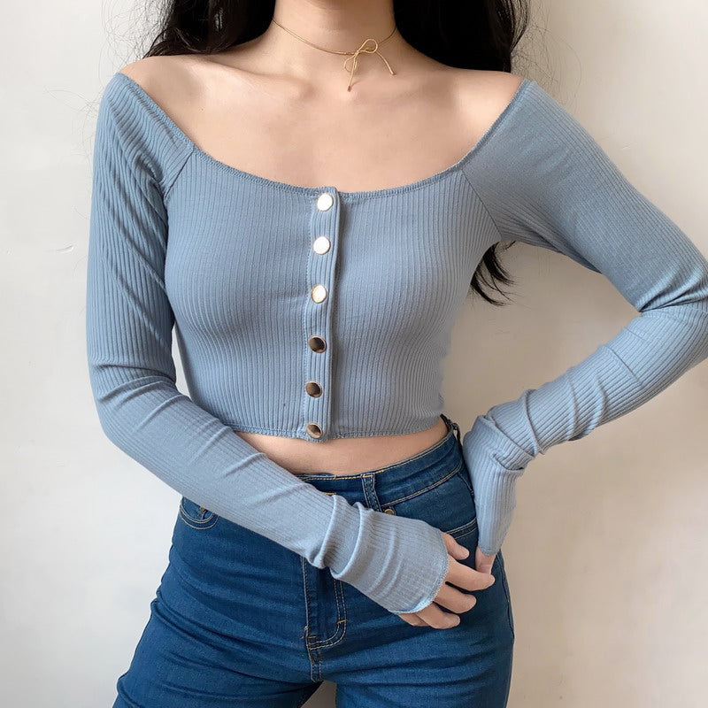 Stone Off-Shoulder Crop Top