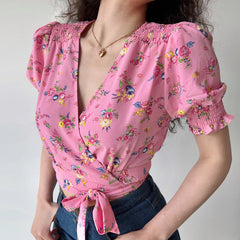 Pretty in Pink Floral Wrap Top