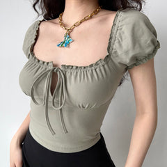 Rhea Lace Up Puff Top ~ HANDMADE