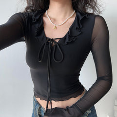 Vlora Mesh Ruffle Top ~ HANDMADE