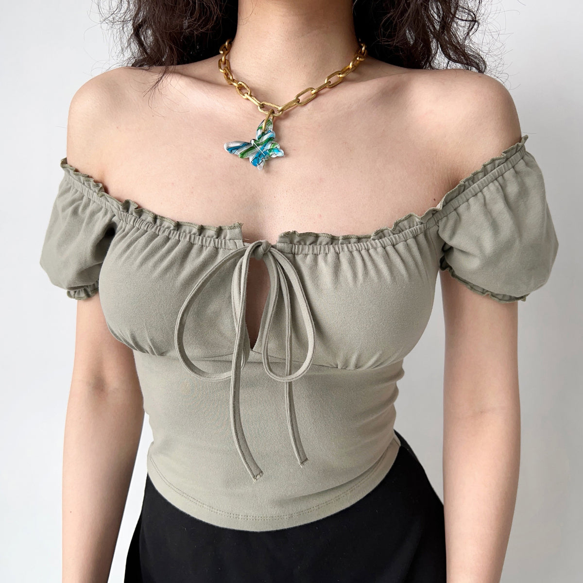 Rhea Lace Up Puff Top ~ HANDMADE