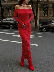 Tube off-shoulder red maxi dress