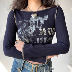 Retro Navy Topstitch Shirt ~ HANDMADE