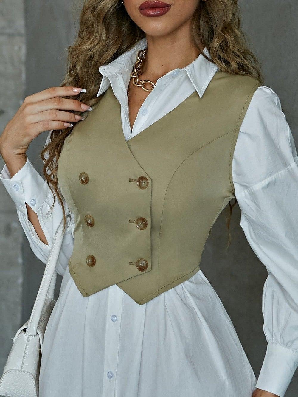 V-neck double-breasted retro fashion vest