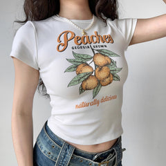 Retro Peaches Baby Tee ~ HANDMADE