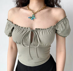 Rhea Lace Up Puff Top ~ HANDMADE