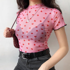 Pink Mesh Heart Top