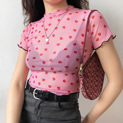 Pink Mesh Heart Top