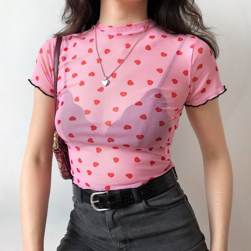 Pink Mesh Heart Top