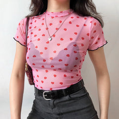 Pink Mesh Heart Top
