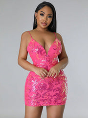 Pink Perfection: Sparkle and Shine Sparkling Sequined V-neck Dress