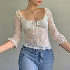 Fairy Grunge Lace Long Sleeve Crop Top