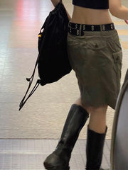 Grey Fairy Grunge Cargo Skirt with Pockets