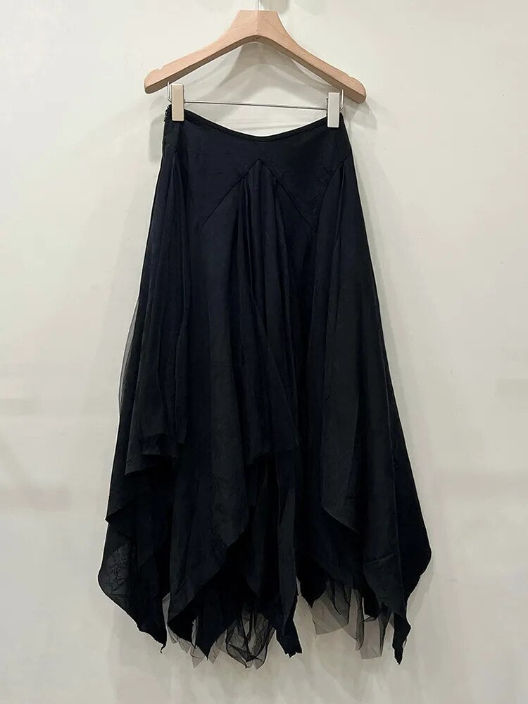 Asymmetrical Mesh Patchwork Skirt