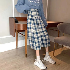 Blue Plaid Midi Skirt