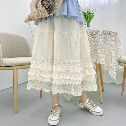Cotton Lace Layered Skirt