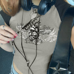 Fairy Grunge Wings Print Crop Top