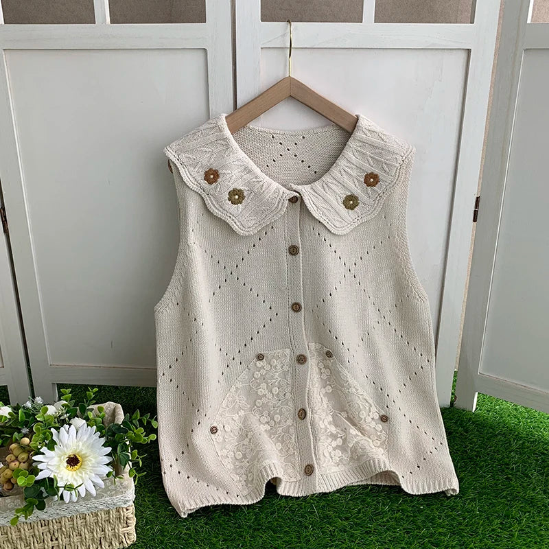 Charcoal Chic Lace Collar Vest