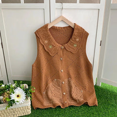 Charcoal Chic Lace Collar Vest