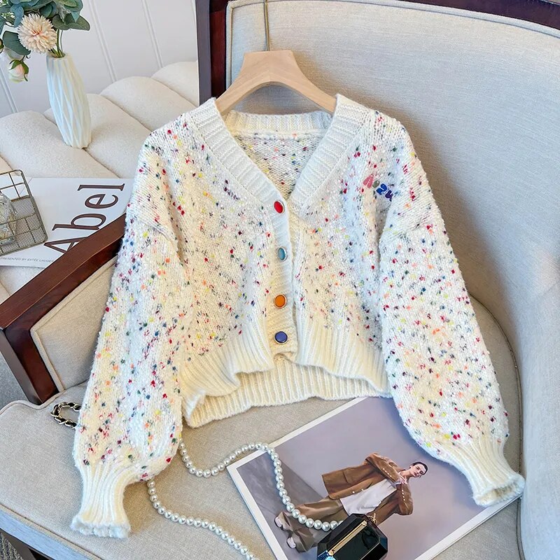Dot Print Slim Cardigan